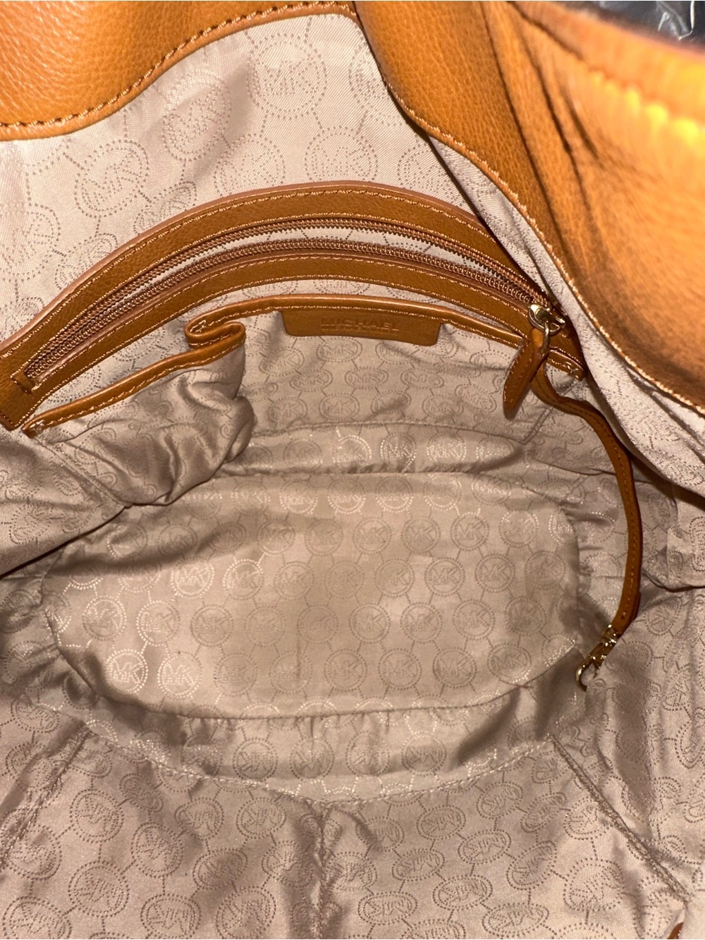 Michael Kors Milo Large Monogram Tote Bag Brown Leather Shoulder Purse MK Logo - Picture 8 of 9